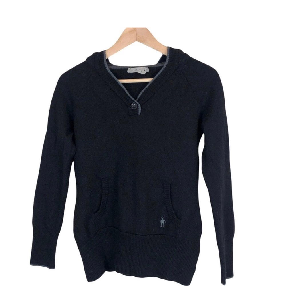 Smartwool Merino Wool Black Pullover Hoodie with Kangaroo Pocket